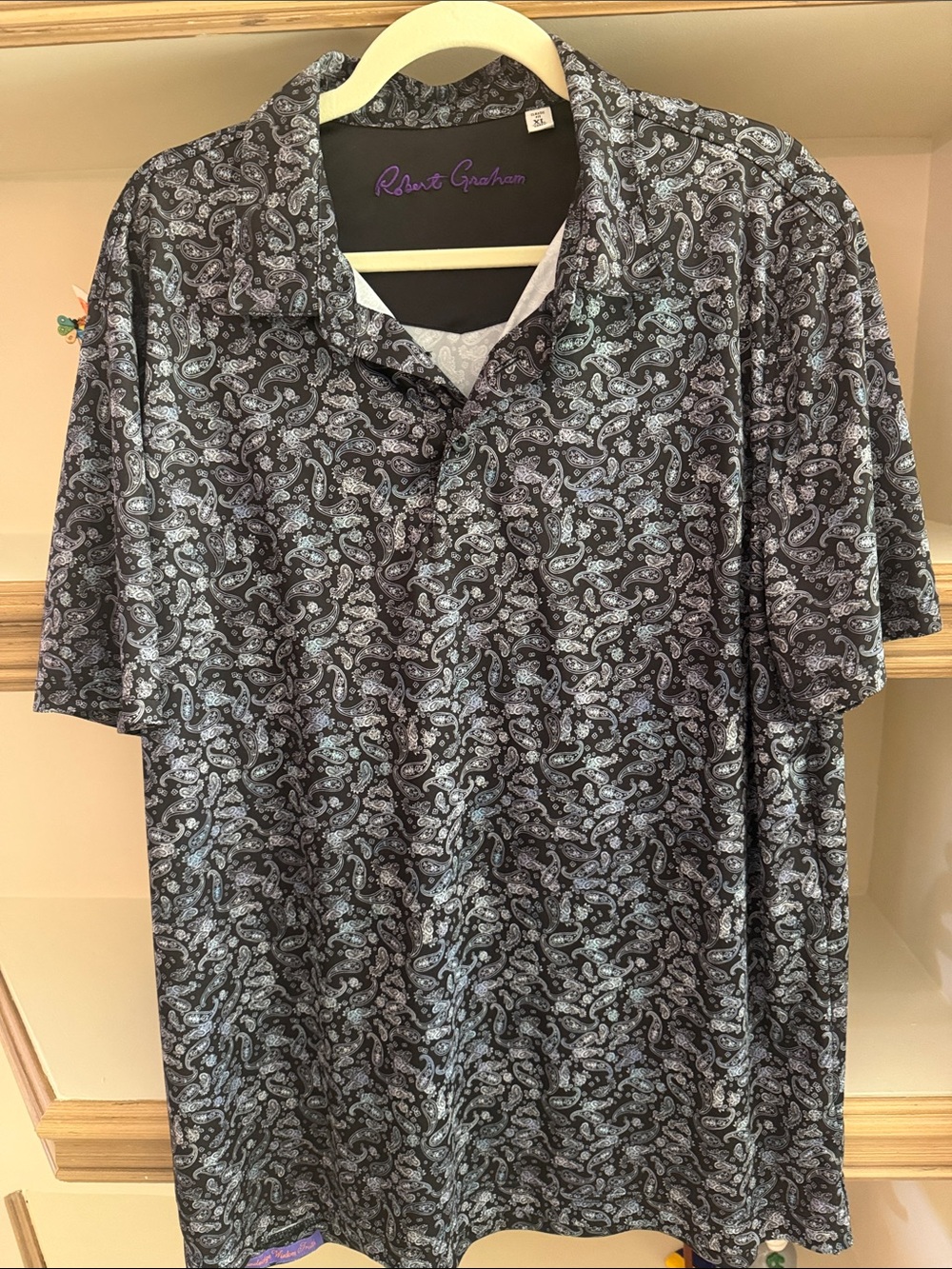 Robert Graham Black and Light Gray Paisley Short-Sleeve Polo